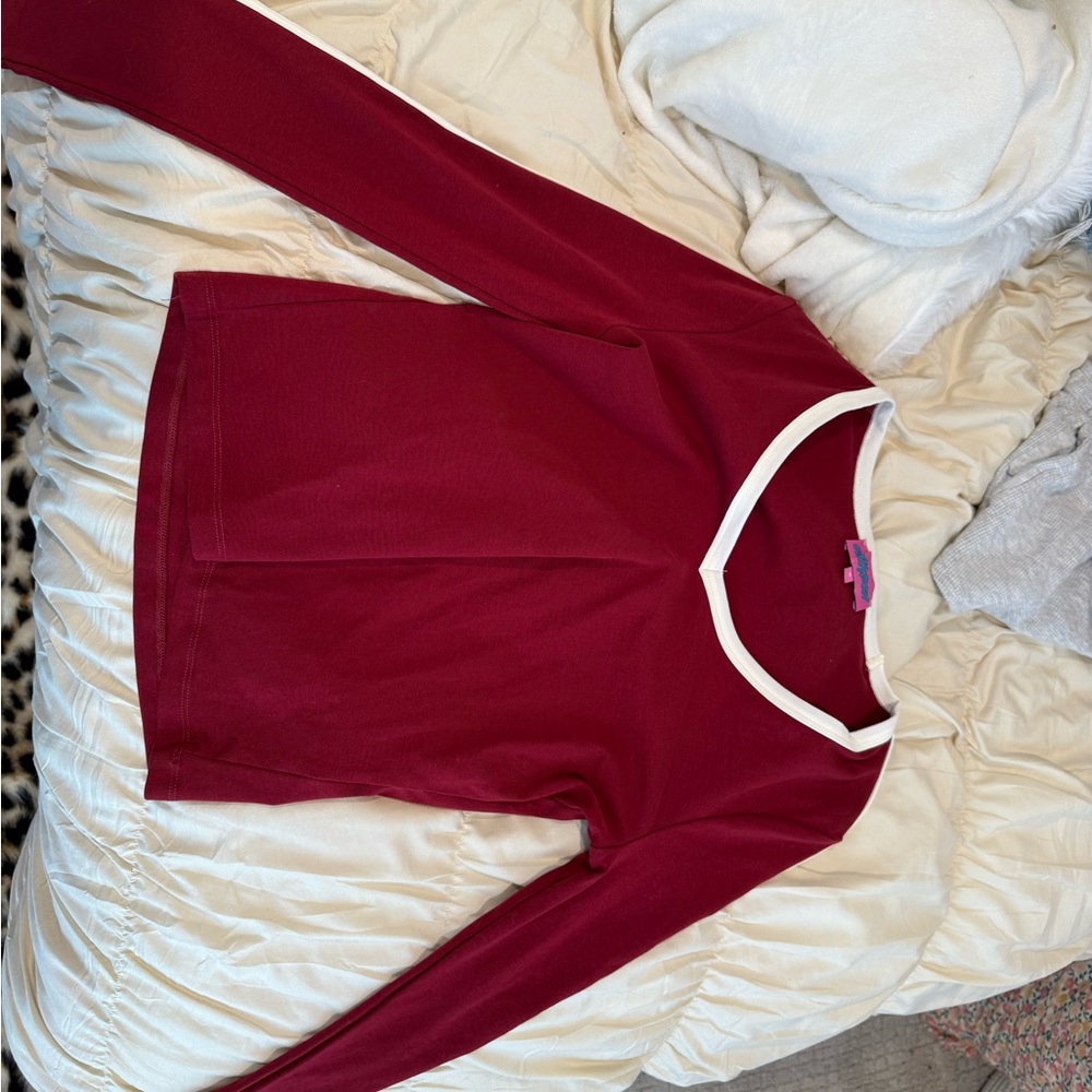 Burgundy Long Sleeve Top with White Trim